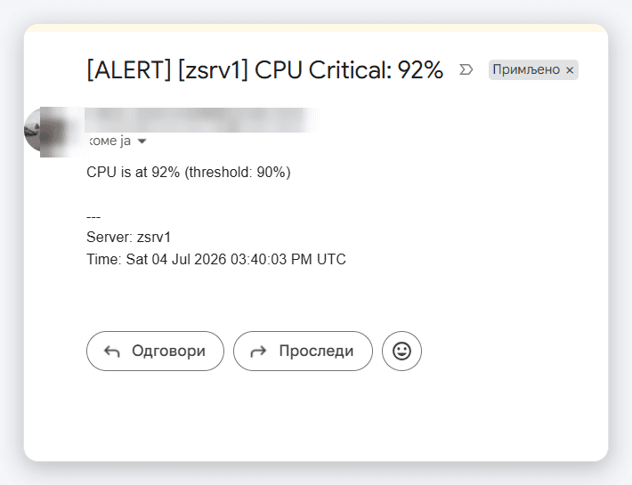 Monitoring i alerting — automatski email alert za opterećenje servera