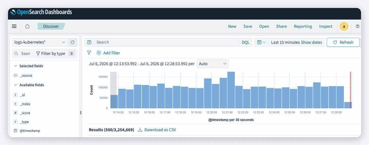 Centralizovani logovi web aplikacija — OpenSearch Dashboards