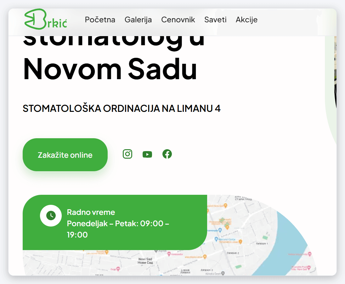 Izrada sajta brkicdent.rs — stomatološka ordinacija u Novom Sadu